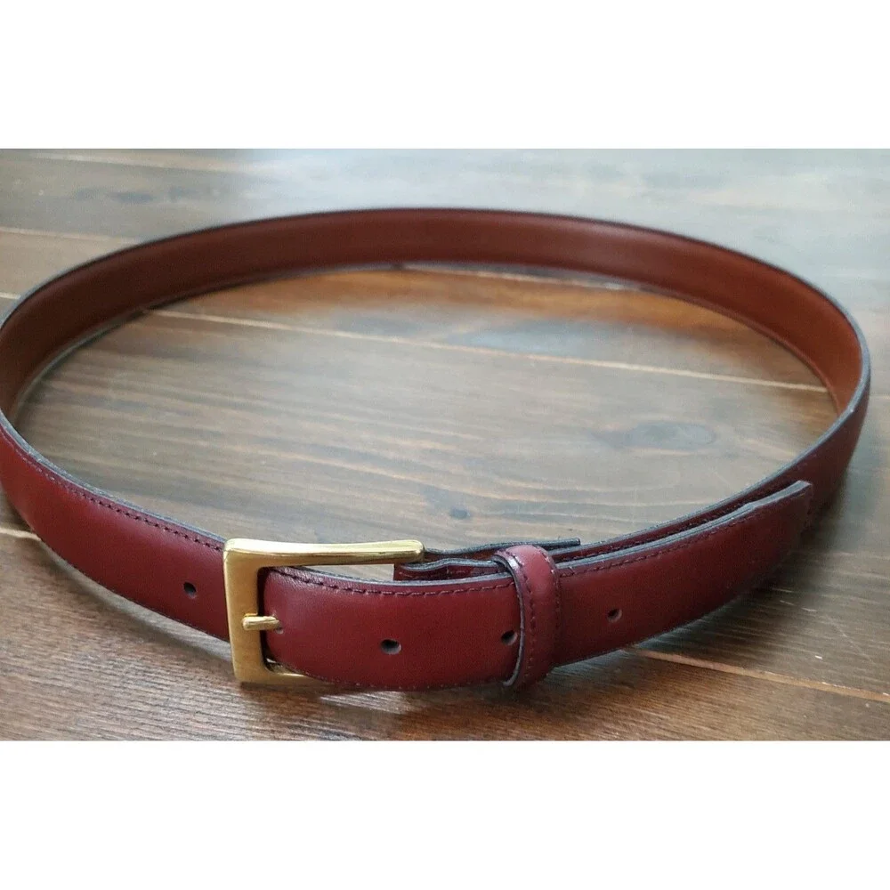 Vintage Leather Belt Men's 40 Red Maroon Dress Career Brass Buckle 1